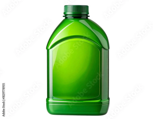 Fototapeta  Green Motor Oil Bottle, Front View, Isolated on Transparent Background.