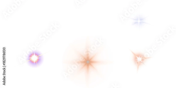 Fototapeta Collection of six abstract UFO and colorful explosion light effects PNG image