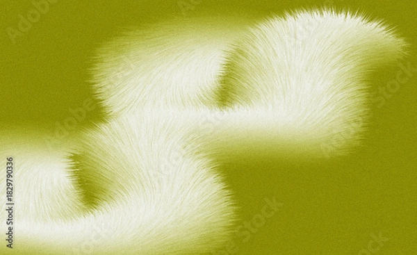 Fototapeta Abstract white fluffy fur shape on olive green background with grainy texture