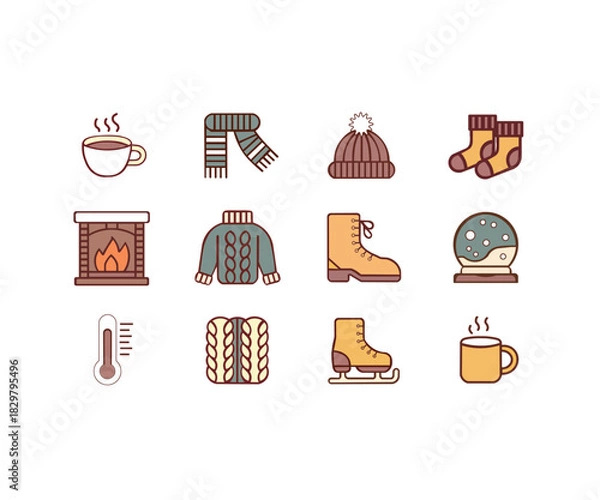 Obraz Winter Cozy Essentials Icon Set