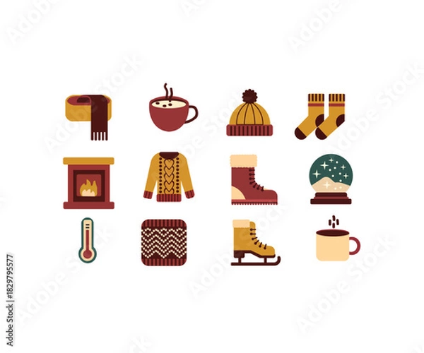 Obraz Cozy Winter Season Essentials Icon Set
