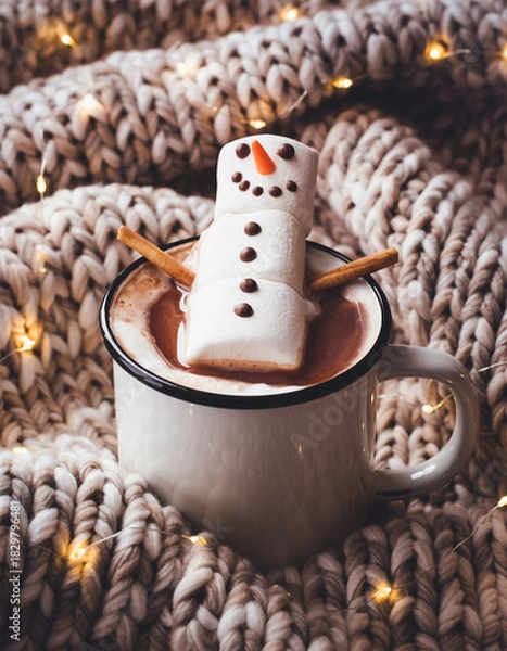 Fototapeta Marshmallow Snowman in Mug (Cute Minimal)
