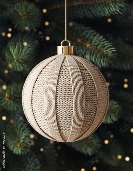 Fototapeta Christmas Bauble with Knitted Pattern