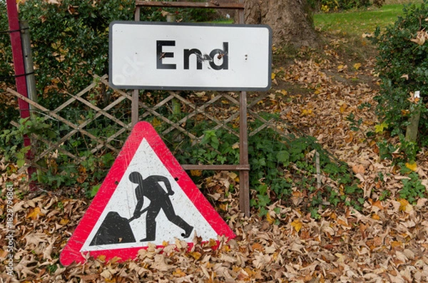 Obraz road work construction sign on a road