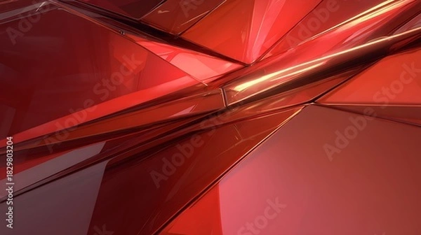 Fototapeta Futuristic Abstract Red Maroon Geometric Art with Glossy Reflections and Dynamic Overlapping Shapes for Modern Design and Visual Inspiration