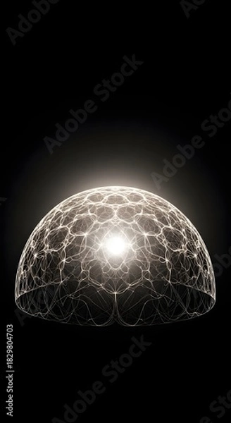 Fototapeta Abstract fractal dome with glowing center, intricate network of lines and geometric shapes against a dark background.