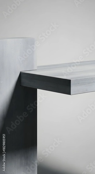 Fototapeta Abstract close-up of a modern, minimalist table or shelf with clean lines and geometric shapes against a plain background.