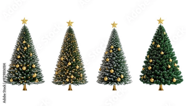 Obraz Festive Three-Tree Golden Ornament Bundle – isolated on transparent background.