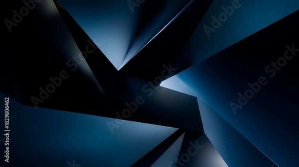 Fototapeta Dark Abstract Geometric Shapes with Sharp Angles and Deep Blue Lighting in a Modern Futuristic 3D Composition for Digital Art