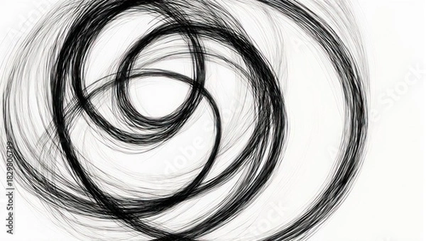 Fototapeta Abstract artwork. Black, swirling lines overlap against a stark white background, creating complex patterns