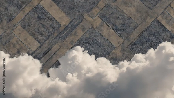 Fototapeta An abstract depiction of rectangular shapes against cloudy backdrop, possibly a aerial view