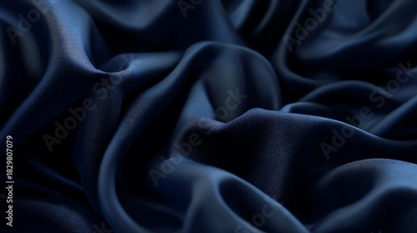 Fototapeta Luxurious Navy Blue Satin Fabric with Elegant Folds and Glossy Texture Perfect for Fashion Design Upholstery and High-End Textile Inspiration