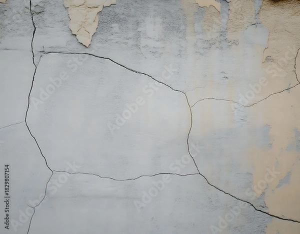 Obraz Close up of a weathered concrete wall with peeling paint and prominent cracks