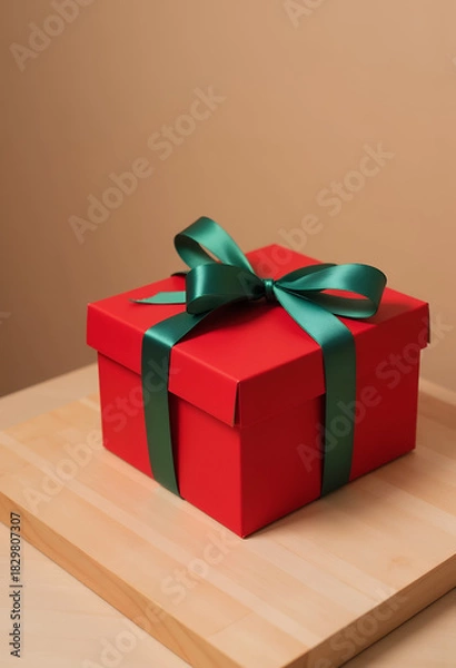 Obraz red gift box with green ribbon