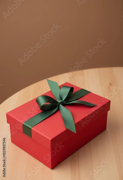 Obraz red gift box with green ribbon