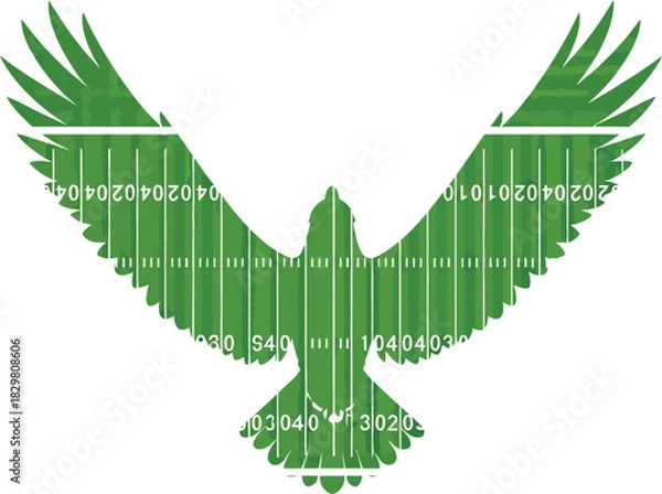Obraz Flying Eagle Silhouette With Green American Football Field Texture  vector Design 