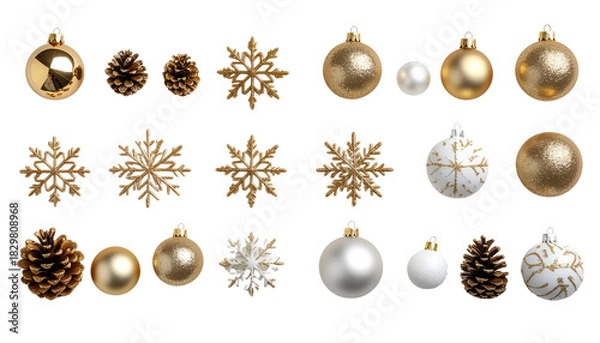 Obraz Premium White-and-Gold Festive Decorative Elements Bundle – isolated on transparent background.