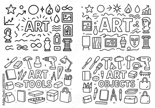 Obraz Artistic tools and objects doodle collection