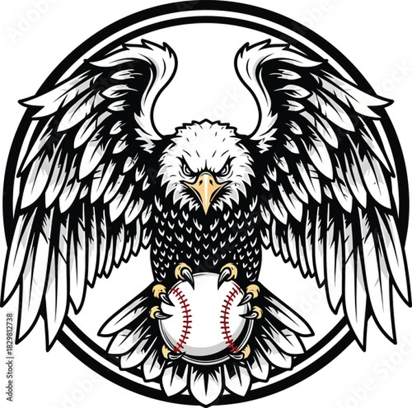 Obraz Majestic Bald Eagle Baseball Mascot with Spread Wings and Ball logo design vector