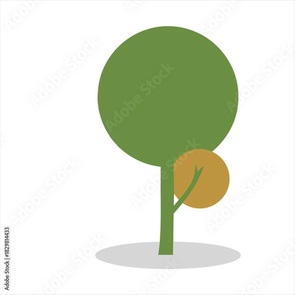 Fototapeta Simple abstract cartoon illustration of a green tree with an orange-brown smaller tree, depicting nature's beauty and simplicity