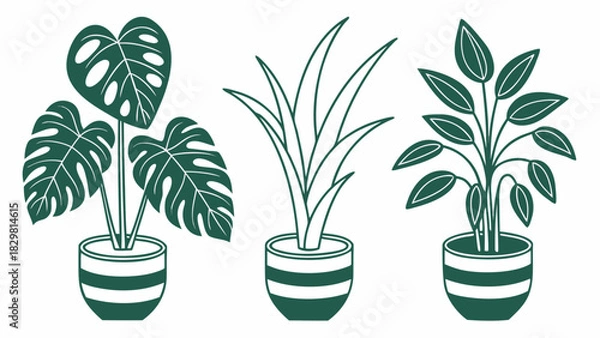 Obraz Flat vector collection of botanical houseplants with interchangeable pots