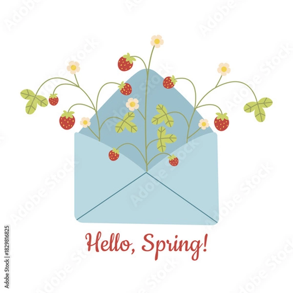 Fototapeta Spring Greeting Card with Strawberries in an Envelope