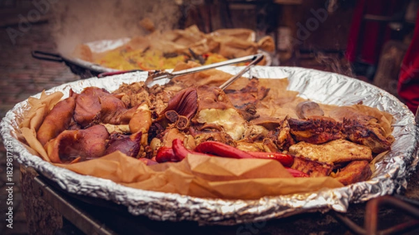 Obraz Hot grilled meat pan