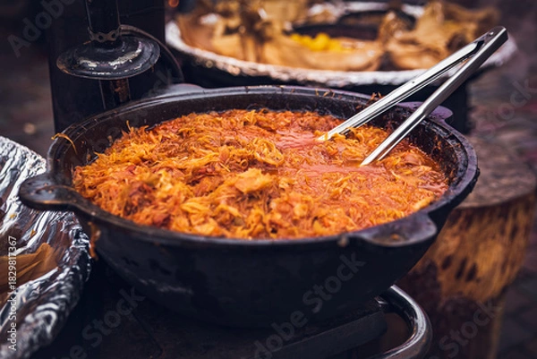 Obraz Hot cabbage stew on the bonefire