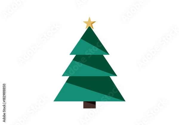 Fototapeta Árbol de navidad minimalista y geométrico con estrella dorada en la cima