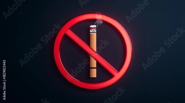 Fototapeta A prohibition symbol against smoking, featuring a cigarette with smoke, conveys a strong anti-smoking message.