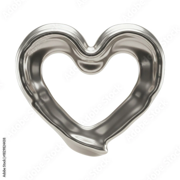Obraz 3d silver style love heart icon, Y2k chrome shapes, Trendy futuristic illustration on transparent background PNG Generative AI