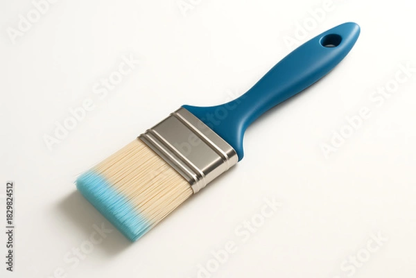 Fototapeta Professional paintbrush with blue paint ready for your next DIY project