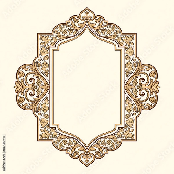 Obraz Ornate Golden Floral Decorative Frame With Arabesque Design border isolated on a transparent background