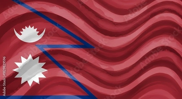 Obraz Nepali flag banner in blurry wavy motion. Watercolor style illustration. Paintbrush form or spilled paint form. Flag of Nepal. Flag day, patriotism concept, national republic constitution day