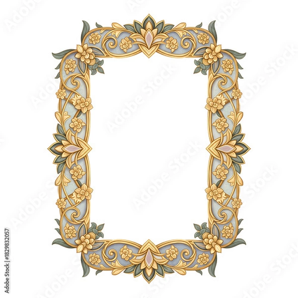 Obraz Rectangular decorative frame with floral and leaf embellishments leaves isolated on a transparent background