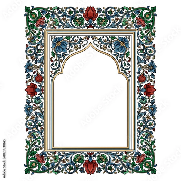 Obraz Archway Frame with Colorful Floral Embellishments card isolated on a transparent background