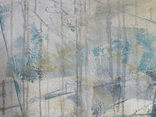 Obraz Abstract textured painting with soft blue, white, and beige tones. Visible brush strokes and layers create a dreamy, artistic background. Ideal for modern decor, posters, or digital design projects.