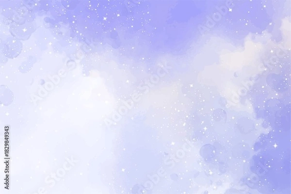 Fototapeta Dreamy abstract watercolor background in pastel purple and white with sparkling stars for magical designs and creative projects, perfect for backgrounds