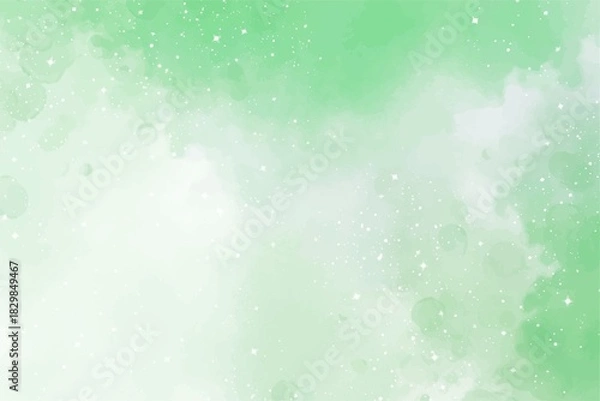 Fototapeta Dreamy mint green watercolor background with sparkling stars for elegant spring designs, invites, or ethereal digital art projects, adding a fresh, magical vibe