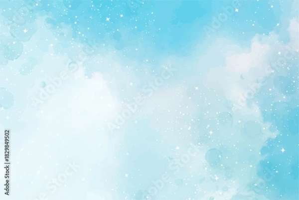 Fototapeta Dreamy sky with watercolor texture and sparkling stars for magical designs, perfect for backgrounds, invitations, and creative projects