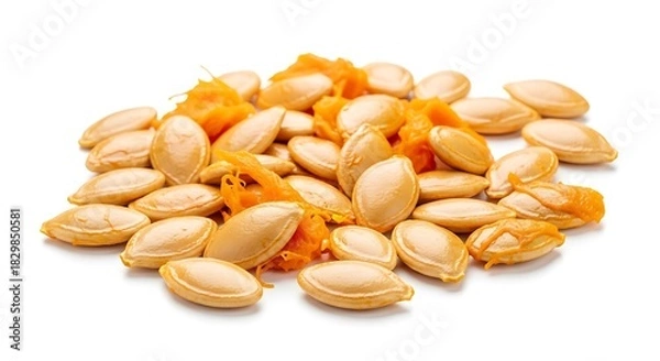 Fototapeta Pile of pumpkin seeds and pulp isolated on white background