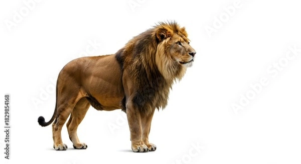 Obraz Adult Lion in Sharp Profile with Regal Mane on White Background