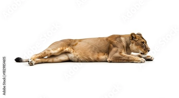 Obraz Serene Overhead Flat-Lay of a Lioness Lying Gracefully on Her Side