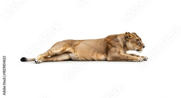 Obraz Graceful Overhead Composition of a Resting Lioness in a Soft, Calm Mood