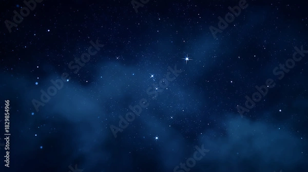 Obraz 깊은 밤 은하수와 별이 빛나는 숲 풍경