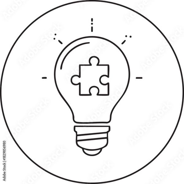 Obraz Lightbulb and Puzzle Icon. Creative Problem Solving, Idea Generation, and Innovation