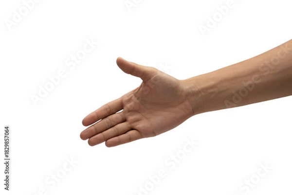 Fototapeta Open hand ready for a handshake, greeting, or offering assistance, perfect for business concepts, collaboration, and welcoming new opportunities