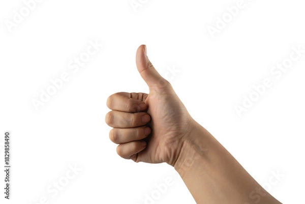 Fototapeta Isolated hand with a thumbs up gesture conveys success, agreement, and positive feedback, perfect for expressing approval or encouragement in various designs