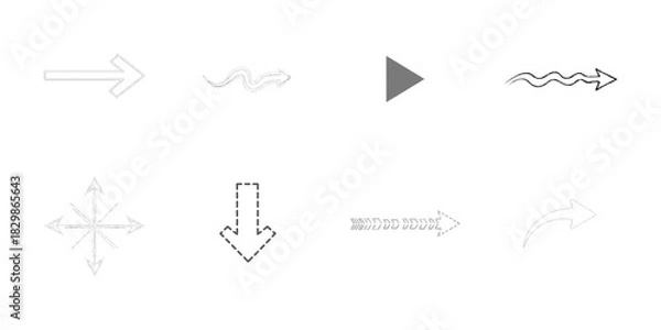 Fototapeta Collection of diverse arrow icons and symbols direction isolated on a transparent background