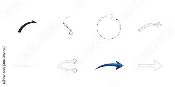 Fototapeta Collection of eight arrow and circular arrow icons on white isolated on a transparent background